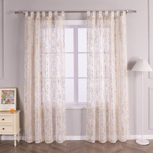 Joyswahl Vorhang mit Schlaufen Voile Gardine mit glänzendem Zweigdruck Transparent Schlafzimmer Wohnzimmer HxB 245x140 cm Gold 1 Stück
