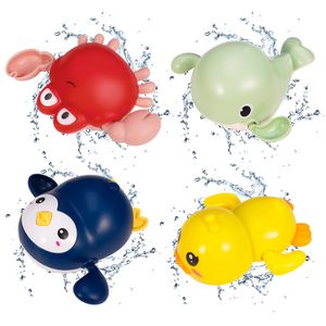4 Stück Baby Badespielzeug, Schwimmtier, Badewannenspielzeug Uhrwerk Ente Wal Krabbe Pinguin, Wasserspielzeug Kinder