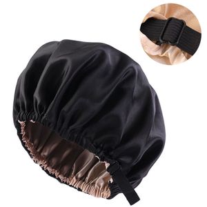 Satin Bonnet, Schlafhaube Seidenartig, Atmungsaktive Schlafmütze Damen, Verstellbare Gummiband Weiche Nachtmütze (Schwarz)