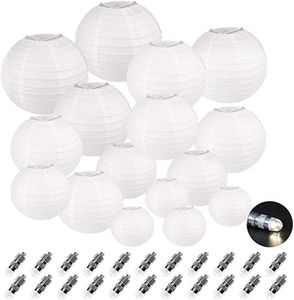 24 Stücke weiße Papierlaterne Laterne Deko Feier Lampions Papierlampen mit 24er Mini LED Lichter Hochtzeit Dekoration Papier Laterne