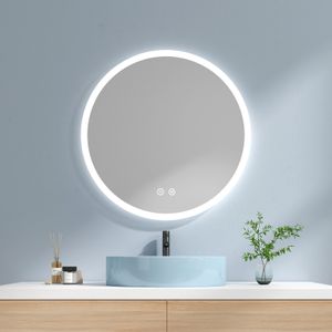 EMKE Rund Badspiegel 80cm mit 3 LED Lichtfarben + Dimmbar Helligkeit, Touch-Schalter Badezimmerspiegel Anti-Beschlag und Memory-Funktion Wandspiegel