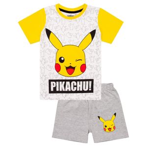 Pokemon - Schlafanzug mit Shorts für Jungen NS6169 (152) (Weiß/Grau/Gelb)
