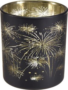 6er-Set Windlichter Glas Schwarz-Gold, Feuerwerk-Design, Festliche Deko, 9cm