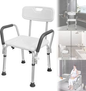 ACXIN Medical Duschhocker mit Rückenlehne und Armlehne, Duschstuhl Duschhilfe Duschsitz aus Aluminium & HDPE, 6-Stufig Höhenverstellbar 37-50cm
