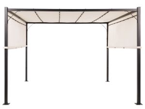 BELIANI Pergola béžový polyester ocelový rám 310 x 310 cm látkové stínidlo solární LED světla zahradní přístřešek