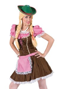 Dirndl Kleid - Tirolerin Oktoberfest Kostüm für Damen - Braun Rosa Größe: 32/34