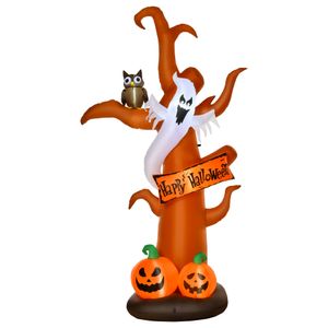 HOMCOM Aufblasbarer Halloween Baum Kürbis Deko Figur Luftfigur mit LED Beleuchtung Polyester Braun 156 x 107 x 274 cm