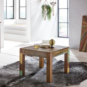 WOHNLING Couchtisch KALKUTTA 60 x 47 x 60 cm | Massivholz Beistelltisch Shabby-Chic | Wohnzimmer Tisch aus Bootsholz | Sofatisch quadratisch