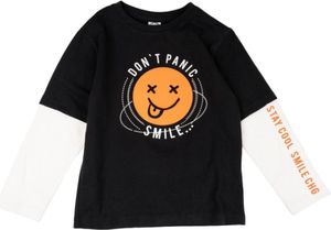 Jungen - Langarm-T-Shirt - Smile - mit langen Ärmeln und Aufdruck - Schwarz/Weiß - Größe 116/122