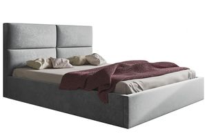 Polsterbett, 120x200 cm, Doppelbett, mit Bettkasten, mit Lattenrost, mit Kopfteil, Modern Bett, Robust, Elegant, Erstklassige Qualität, Slim-6, Grau