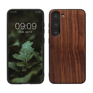 kwmobile Hülle kompatibel mit Samsung Galaxy S23 Hülle - Holz Case - stoßfestes Handy Cover - TPU Handyhülle in Dunkelbraun