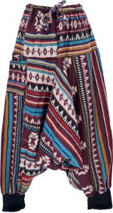 Flauschige Paisley Haremshose, Pluderhose, Pumphose, Aladinhose - Bordeauxrot/Inka, Damen, Polyacryl, Hosen