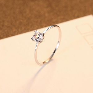 Quadratische Ringe für Frauen 925 Sterling Silber Ring Ehering Silber mit Stein Silber Original Klassischer Schmuck