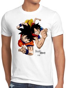 style3 Goku Ruffy - Best Bro's Herren T-Shirt strohhut z saiyan, Größe:S, Farbe:Weiß