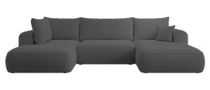 Selsey OVO - Wohnlandschaft U-Form-Sofa mit Schlaffunktion, Bettkasten, Ottomane links, Boucle Dunkelgrau