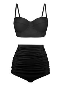 y Dance Frauen y Badeanzug Bikini Set Hoher Taille Zweiteiliger Badebekleidung,Farbe:Schwarz,Größe:XL