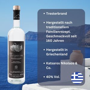 Tsipouro Tirnavos ohne Anis 3x 0,7 40% Vol. | Griechischer Tresterbrand | 100% Destillat | Katsaros Distillery seit 1856 |+ 20ml Jassas Olivenöl