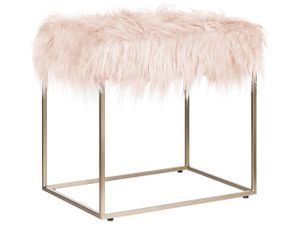 BELIANI Hocker Felloptik Rosa mit Metallgestell in Gold Rechteckig Glamour Wohnzimmer Salon Schlafzimmer Flur Modernes Design