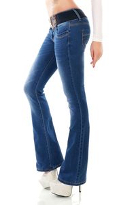 Used Bootcut-Jeans mit Stretch-Gürtel in blue washed Größe - 38