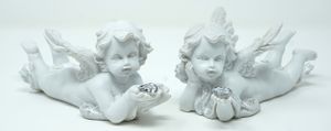 Engelpaar liegende Engel mit Kristallherz 2 Stück Dekofigur Engelchen Putte