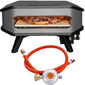 COZZE® 90348 Starterset Gas Pizza Ofen inklusive Druckminderer mit Schlauch mobiler Pizzaofen Pizzastein Gasgrill bis 400°Grad regelbar mit 34x34 cm Pizzastein tragbar Terrasse Balkon Test"SEHR GUT"