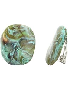 Clip Ohrring 28x23mm Kiesel oliv-braun-türkis-marmoriert glänzend Kunststoff-Bouton türkis 28x23mm