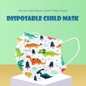 100 Stk Kinder Einwegmasken Gesichtsmaske Einweg-3-lagige Cartoon Dinosaurier Mundmaske