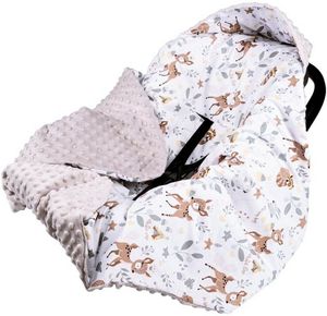 Minky Babydecke 90x90 Decke Baby Einschlagdecke mit Kapuze für Kinderwagen Buggy Babyschale  Grau/Rehkitz