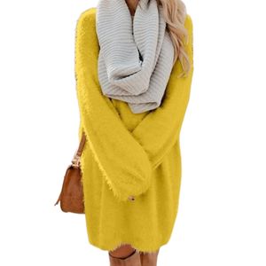 Damen Minikleider Langarm Pullover Kleider Winter Eleganter Sweatkleid Warm Strick Kleider  Gelb,Größe:L