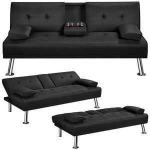 Yaheetech Klappbares Schlafsofa mit Schlaffunktion Couch Sofa Bettsofa mit Großer Liegefläche von 167 cm L × 94 cm B fürs Wohnzimmer/Schlafzimmer/Heimkino/Gästezimmer Schwarz