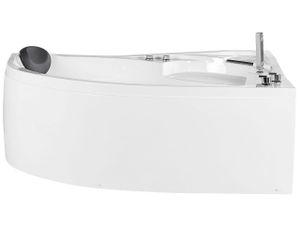 BELIANI Ľavá rohová vírivá vaňa biela akrylátová s LED osvetlením hydromasážna sprcha opierka hlavy