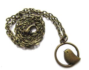 Vogel im Rahmen Kette Halskette Miniblings 50cm Vogelkette Kreis Mini Bronze