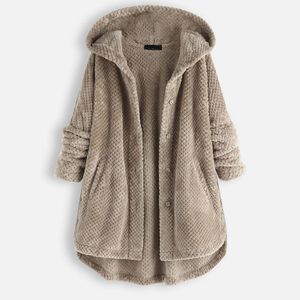 Damen Fleece Winter Warmer Kapuzenmantel Teddybär Fleecejacke Übergröße,Farbe: Khaki,Größe:3XL