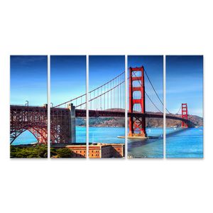 Bild auf Leinwand Golden Gate Brücke San Francisco Stadt Kalifornien Wandbild Poster Kunstdruck Bilder 170x80cm 5-teilig
