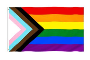 INQUARK 90 x 150 cm LGBTQ+ Progress Pride Flagge mit zwei Metallösen