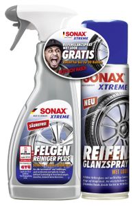 SONAX XTREME FelgenReiniger PLUS 500 ml + XTREME ReifenGlanzSpray Wet Look 300 ml AKTION