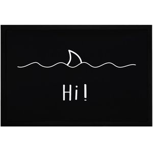 Fußmatte mit Spruch Begrüßung Hi Hai-Fisch Flosse Wellen ironisches Wortspiel rutschfest & waschbar Moonworks® schwarz 60x40cm