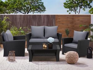 MeXo Gartenmöbel Set Lounge Set Polyrattan Lounges 4-teile für 3-4 Personen Garten & Balkon Sitzmöbel-Set schwarz