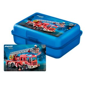 Playmobil Brotdose für Kinder - City Action Feuerwehr Lunchbox Butterbrotdose mit Trennwand Blau