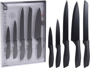 Černé nože z nerezové oceli 5 ks, sada kuchyňských nožů s unikátním designem