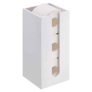 Navaris Bambus Toilettenpapier Rollenhalter - 15x15x33cm Ersatzrollenhalter frei stehend kompakt - Bambushalter für Badezimmer Gäste WC ohne Bohren - weiß