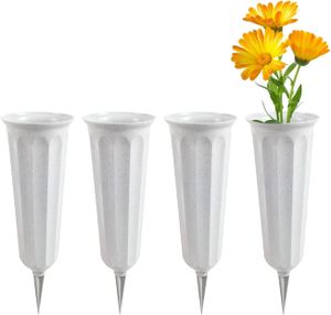 4 kusy hrobová váza so zemným hrotom, 25 x 8 cm hrobová váza z plastu, hrobové vázy Hrobová mrazuvzdorná kvetinová váza na hrob, zásuvná váza ako dekorácia na hrob, sivá