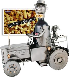 Brubaker Držiak na fľaše vína Traktor s vodičom a psom -Imitáciaatívny kovový objekt traktora - stojan na fľaše s blahoželaním pre darček k vínu