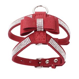 Espar Samthalsbänder mit Chihuahuas und dekorativen Knoten, rosa und Welpenhalsbänder mit glänzenden Strasssteinen, Heimtierbedarf - Rot||S