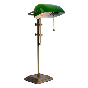 Bankerlampe Tischlampe, grün, messing, höhenverstellbar, H 56 cm