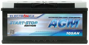Electronicx AGM Autobatterie Starterbatterie Batterie Start-Stop 105 AH 12V 950A