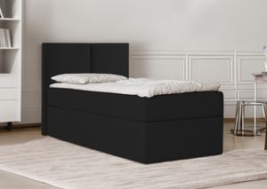 Bett Boxspringbett Continentalbett STAR MINI mit Bonell Matratze Einzelbett mit Container H3 (100x200 cm, Schwarz - Itaka 15, mit Topper T25)