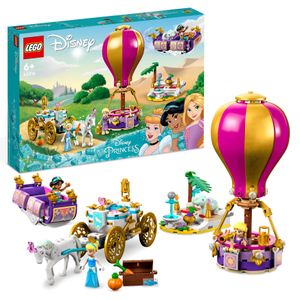 LEGO 43216 Disney Prinzessinnen auf magischer Reise Spielzeug mit Cinderella, Jasmine, Rapunzel Mini-Puppen, Spielzeugpferd & Kutsche, fliegendem Teppich, Heißluftballon für Mädchen und Jungen