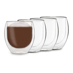 BigDean Teeglas 6 Stück Doppelwandige Kaffee & Teegläser mit Henkel 300 ml,  Glas