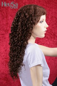 Braune Perücke Echthaar lockig Frauenperücke echtes Haar 51 cm indisches Echthaar